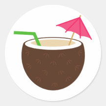 Tropical Coconut Drink Round Stickers