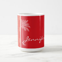 Tropical Coral & Red Swirl Coffee Mugs
