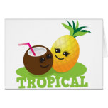 TROPICAL cute Kawaii Coconut and pineapple cards