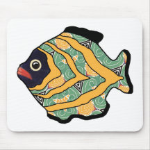 Tropical Fish-04 Green and Gold Pattern Mouse Pad