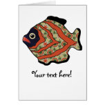 Tropical Fish-07 Tomato Red & Olive Green Pattern Cards