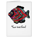 Tropical Fish-17 Dark Red with Graffitti Pattern Greeting Cards