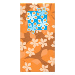 Tropical Floral Pattern. Blue and Orange. Custom photo cards