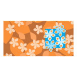 Tropical Floral Pattern. Blue and Orange. Custom photo cards