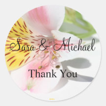 Tropical Flower Wedding Thank You Label Round Stickers