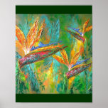 Tropical Flowers Birds Of Paradise Painting Print