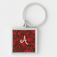 Tropical Flowers Mix Seamless Brown and Red Patter Key Chains