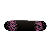 Tropical Flowers Pattern Pink & Black Skateboard Deck