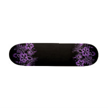 Tropical Flowers Pattern Purple & Black Skateboard Deck