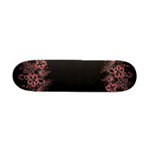 Tropical Flowers Pattern Red & Black Skate Deck