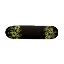 Tropical Flowers Pattern Yellow & Black Skate Boards
