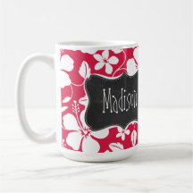 Tropical Fuschia Hibiscus; Vintage Chalkboard Mugs