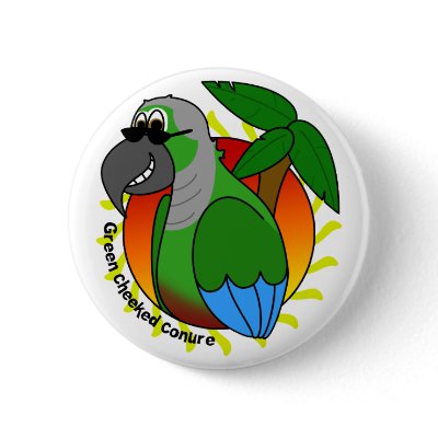 Tropical Green Cheeked Conure Pinback Button by MenagerieMayhem