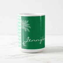 Tropical Green Chevron Coffee Mugs