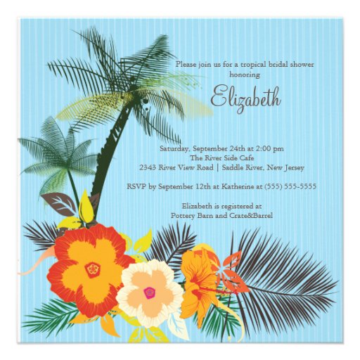 Tropical Hibiscus Flowers Bridal Shower Custom Invites