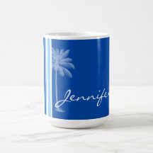 Tropical Palm; Blue & White Stripes Coffee Mug