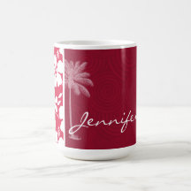 Tropical Palm; fuschia hibiscus Mugs