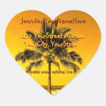 Tropical Palm Heart Shape return address labels Heart Stickers