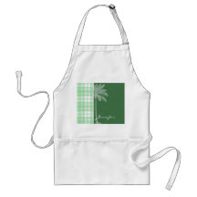 Tropical Palm & Light Green Plaid Apron