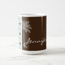 Tropical Palm; Sage Green & Brown Mugs