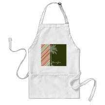 Tropical Palm with Coral & Green Stripes Apron