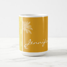Tropical Palm; Yellow Orange Swirl Coffee Mugs
