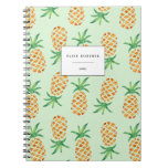 Tropical Pineapple Pattern Green Spiral Note Books