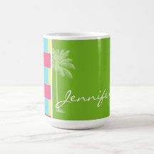 Tropical Pink, Blue, Green, & Yellow Coffee Mugs