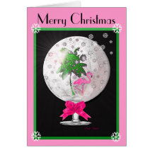Tropical Pink Flamingo Snow Globe Christmas Card