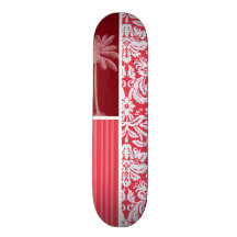 Tropical Red Damask Skateboard Deck