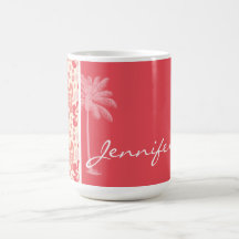 Tropical Salmon & Coral Pink Floral Pattern Mugs
