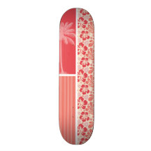 Tropical Salmon & Coral Pink Floral Pattern Skateboards