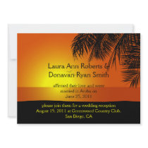 Tropical Sunset Palm Trees Post Wedding Invitation