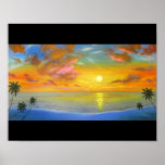 Tropical Sunset View Seascape Landscape Painting Poster