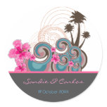 Tropical Waves & Pink Hibiscus Seal / Gift /Favour stickers