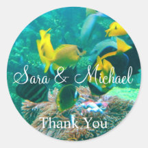 Tropical Wedding Bride Groom Thank You Label Round Sticker