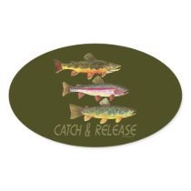 Trout Catch and Release Oval Stickers