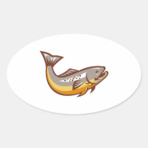 Trout Fish Jumping Retro Oval Sticker
