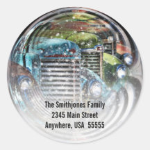 Truck Snowglobe Return Address Round Sticker