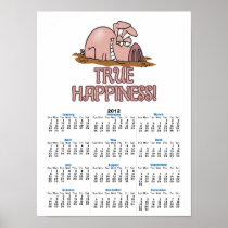 true happiness cute pig in mud cartoon print