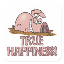true happiness cute pig in mud cartoon square stickers