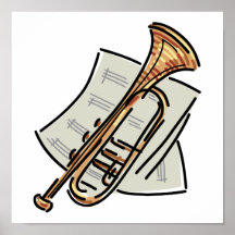trumpet and sheet music poster