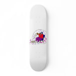trumpet player wearing red and purple graphic skateboards