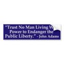 Trust No Man ... John Adams Quotation Sticker bumper stickers