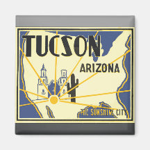 Tucson Arizona The Sunshine City, Vintage Refrigerator Magnet