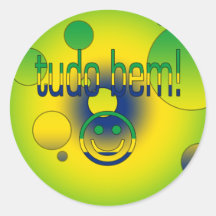 Tudo Bem! Brazil Flag Colours Pop Art Round Stickers