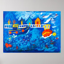 Tug boats at sea acrylic painting by Kay Gale Posters
