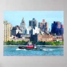 Tugboat Against Manhattan Skyline Posters