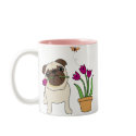 Tulip Pug and Butterfly Mugs - Text Optional