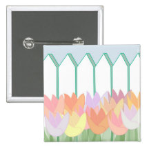 Tulips By The Picket Fence Pinback Buttons